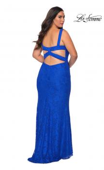 Picture of: Fitted Stretch Lace Plus Size Dress with Rhinestones in Royal Blue, Style: 29035, Main Picture