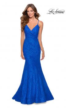 Picture of: Mermaid Lace Prom Dress with Faux Wrap Top in Royal Blue, Style: 28564, Main Picture