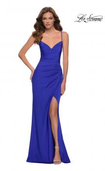 Picture of: Ruched Jersey Gown with Intricate Lace Up Back in Royal Blue, Style 29615, Main Picture