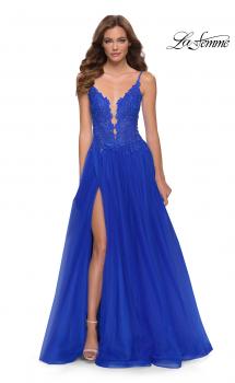 Picture of: Tulle A Line Gown with Lace Rhinestone Bodice in Royal Blue, Style 29686, Main Picture
