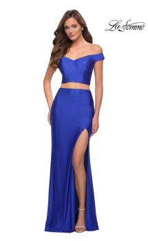 Picture of: Rhinestone Off the Shoulder Jersey Two Piece Prom Dress in Royal Blue, Style 29951, Main Picture