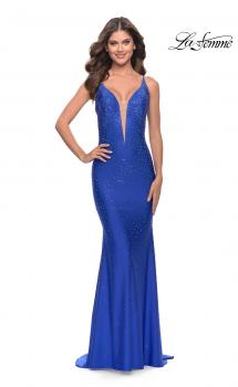 Picture of: Bedazzled Rhinestone Jersey Gown with Deep V Neckline in Royal Blue, Style: 31215, Main Picture