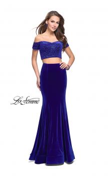 Picture of: Velvet Two Piece Prom Dress with Beading in Royal Blue, Style: 25496, Main Picture