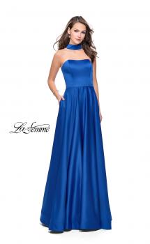 Picture of: Strapless Satin A-line Ball Gown with Attached Choker in Royal Blue, Style: 25680, Main Picture