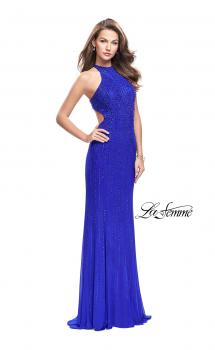 Picture of: Metallic Beaded Long Prom Dress with High Neck in Royal Blue, Style: 26182, Main Picture