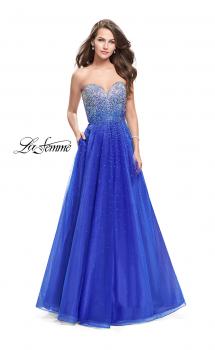 Picture of: Long Strapless Ball Gown with Metallic Ombre Rhinestones in Royal Blue, Style: 26264, Main Picture