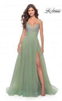 Picture of: Tulle Gown with Full Skirt and Rhinestone Bodice in Sage, Style: 31238, Main Picture