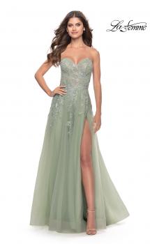 Picture of: Sweetheart Tulle Strapless Gown with Lace Applique in Sage, Style: 31363, Main Picture