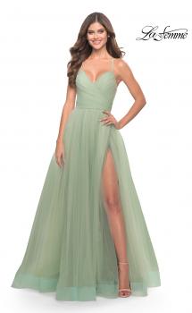 Picture of: Long Tulle A-line Gown with Side Slit and Pockets in Sage, Style: 31501, Main Picture