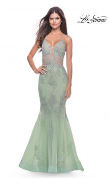 Picture of: Mermaid Tulle and Lace Dress with Strappy Back in Sage, Style: 31598, Main Picture