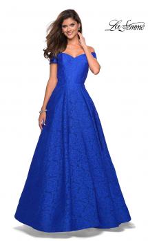 Picture of: Off the Shoulder Floor Length Dress with Rhinestones in Sapphire Blue, Style: 27556, Main Picture