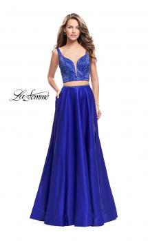 Picture of: Two Piece A-line Gown with Beading and Low Scoop Back in Sapphire Blue, Style: 25939, Main Picture