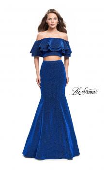 Picture of: Long Sparkling Off the Shoulder Jersey Prom Dress in Sapphire Blue, Style: 26324, Main Picture
