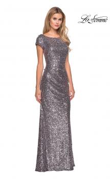 Picture of: Fully Sequined Long Dress with Short Sleeves in Silver, Style: 27079, Main Picture