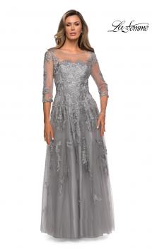 Picture of: A-line Evening Gown with Floral Embellishments in Silver, Style: 27944, Main Picture