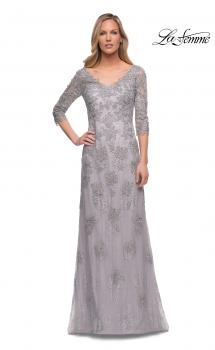 Picture of: Column Lace Mother of the Bride Dress with V Neckline in Silver, Main Picture