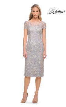 Picture of: Fitted Unique Lace Short Evening Dress in Silver, Style: 30108, Main Picture
