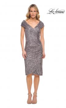 Picture of: Off the Shoulder Sequin Short Evening Dress with Ruching in Silver, Style: 30323, Main Picture