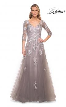 Picture of: Elegant A-Line Gown with Lace Applique and V Neck in Silver, Style: 30229, Main Picture