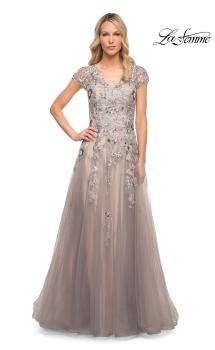 Picture of: Beaded Lace A-line Gown with Short Sleeves in Silver, Style: 30239, Main Picture