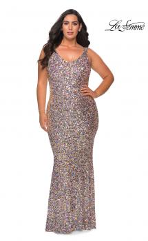 Picture of: Floor Length Multi Colored Sequin Plus Size Prom Dress in Silver, Style: 28863, Main Picture
