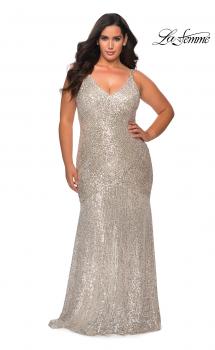 Picture of: Long Sequin Curvy Prom Dress with V-Neckline in Silver, Style: 29006, Main Picture
