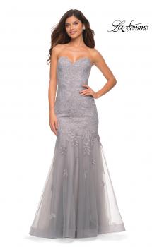 Picture of: Mermaid Strapless Elegant Lace and Tulle Gown in Silver, Main Picture