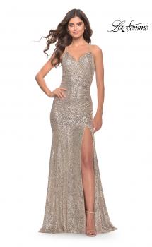 Picture of: Long Sequin Gown with Dramatic Flare Skirt and Slit in Silver, Style: 31140, Main Picture