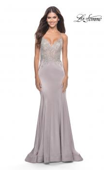 Picture of: Chic Liquid Jersey Dress with Sheer Lace Bodice in Silver, Style: 31555, Main Picture