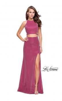 Picture of: Glittering Two Piece Jersey Prom Dress with Side Leg Slit in Strawberry, Style: 25572, Main Picture