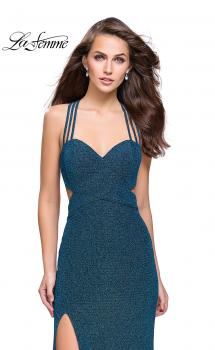 Picture of: Sparkly Jersey Dress with Side Cut Outs and Strappy Back in Teal, Style: 25258, Main Picture
