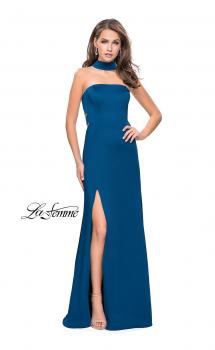 Picture of: Strapless Jersey Prom Dress with Attached Choker in Teal, Style: 25735, Main Picture