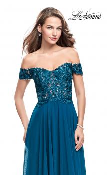 Picture of: Beaded Lace Off the Shoulder Prom Dress in Teal, Style: 26070, Main Picture