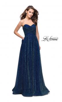 Picture of: Pleated Lame A-line Prom Dress with Ruched Bodice in Turquoise, Style: 25886, Main Picture