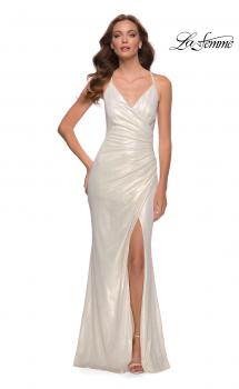 Picture of: Wrap Style Metallic Jersey Gown with Ruching in White Gold, Style 29707, Main Picture