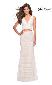 Picture of: Boho Inspired Lace Two Piece Long Prom Dress in White Nude, Style: 27189, Main Picture