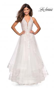 Picture of: Racer Back Lace Embellished Floor Length Ball Gown in White, Style: 27603, Main Picture