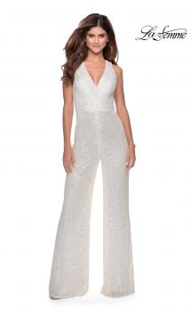 Picture of: Long Sequin Jumpsuit with Criss Cross Back in White, Style: 28719, Main Picture