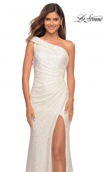 Picture of: One Shoulder Gown in Elegant Soft Sequin Fabric in White, Main Picture