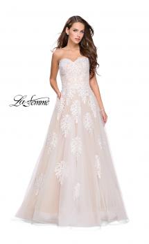 Picture of: Strapless Lace Gown with Tulle and Lace Applique in White Nude, Style: 25560, Main Picture