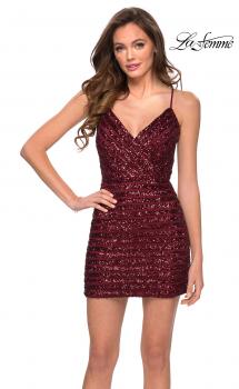 Picture of: Short Sequin Dress with Criss Cross Open Back in Wine, Style: 29171, Main Picture