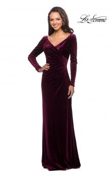Picture of: Elegant Long Sleeve Velvet Dress with Ruching in Wine, Style: 25207, Main Picture
