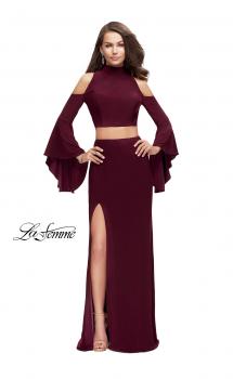 Picture of: Long Two Piece Dress with Cold Shoulders and Bell Sleeves in Wine, Style: 25353, Main Picture