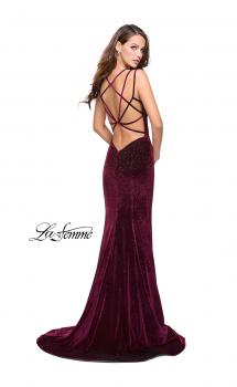 Picture of: Velvet Form Fitting Prom Dress with Intricate Back in Wine, Style: 25681, Main Picture