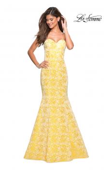 Picture of: Floral Strapless Floor Length Mermaid Prom Gown in Yellow, Style: 26975, Main Picture