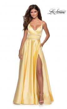 Picture of: A-line Gown with Double Rhinestone Belt Detail in Yellow, Style: 28385, Main Picture