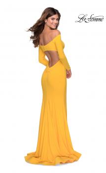 Picture of: Off the Shoulder Long Sleeve Jersey Prom Dress in Yellow, Style: 28754, Main Picture