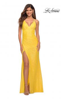 Picture of: Open Back Warp Style Sequin Dress in Bright Colors in Yellow, Main Picture